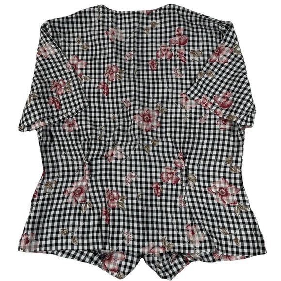Niki Taylor vintage medium button down black & white checkered floral Vneck top - Picture 6 of 12